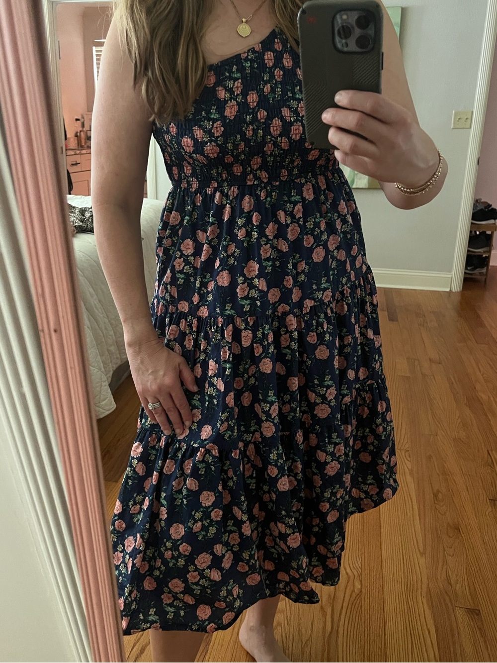 Lulus You Grow Girl Navy Floral Print One-Shoulder Midi Dress Size Small